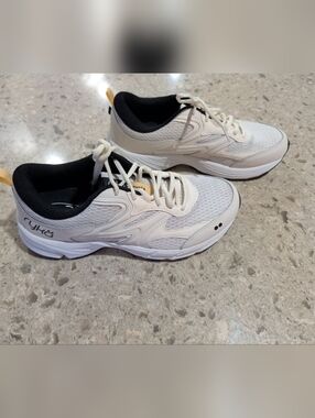 Ryka Cream, Black & Yellow Supportive Walking Sneakers. Wide. New Without Tags.